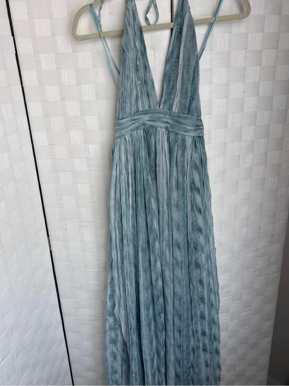 Fashion Nova Light Blue Pleated Halter Maxi Dress